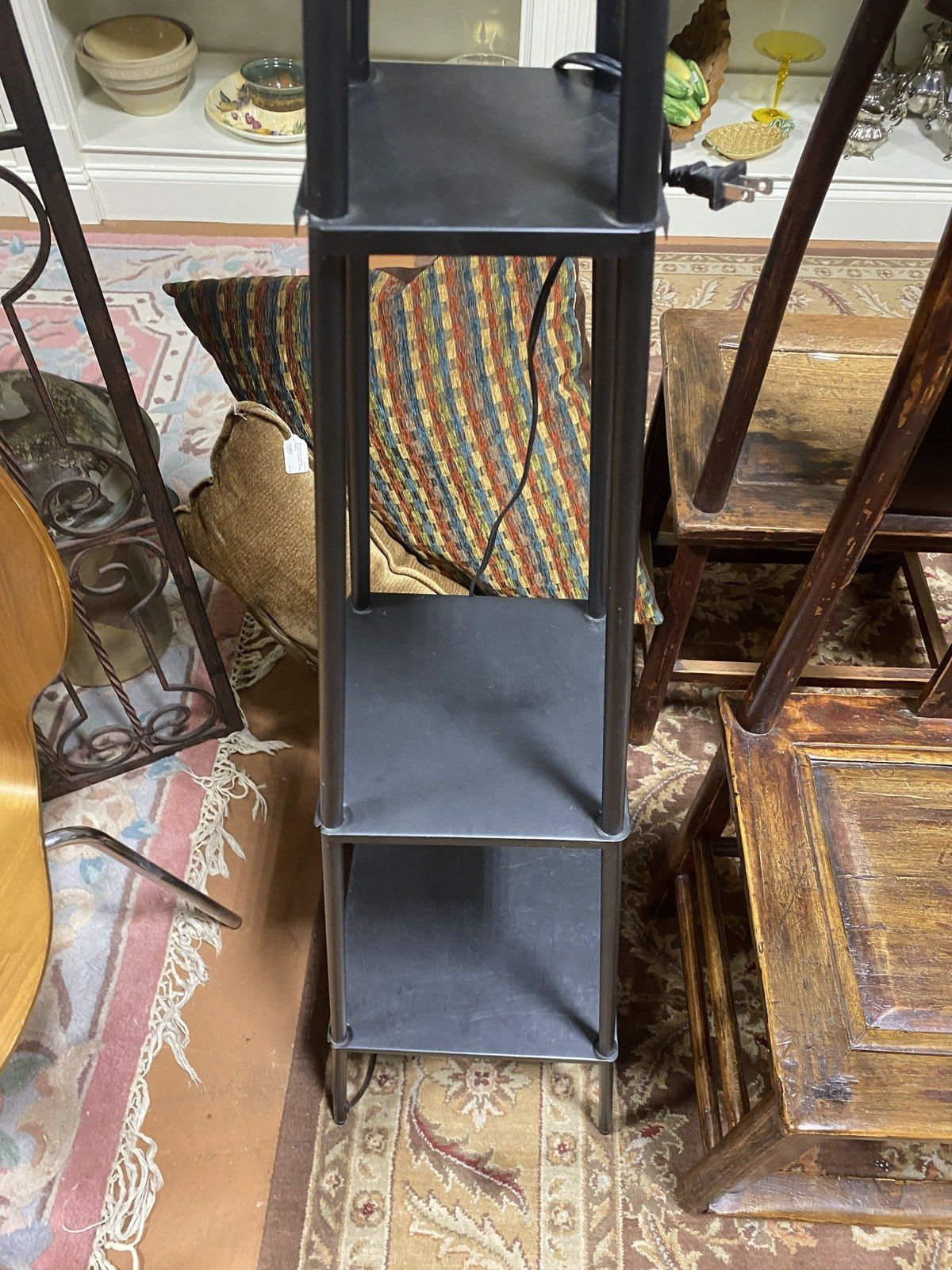 Modern Tiered Shelf Lamp w Vintage Stained Glass Shade 2