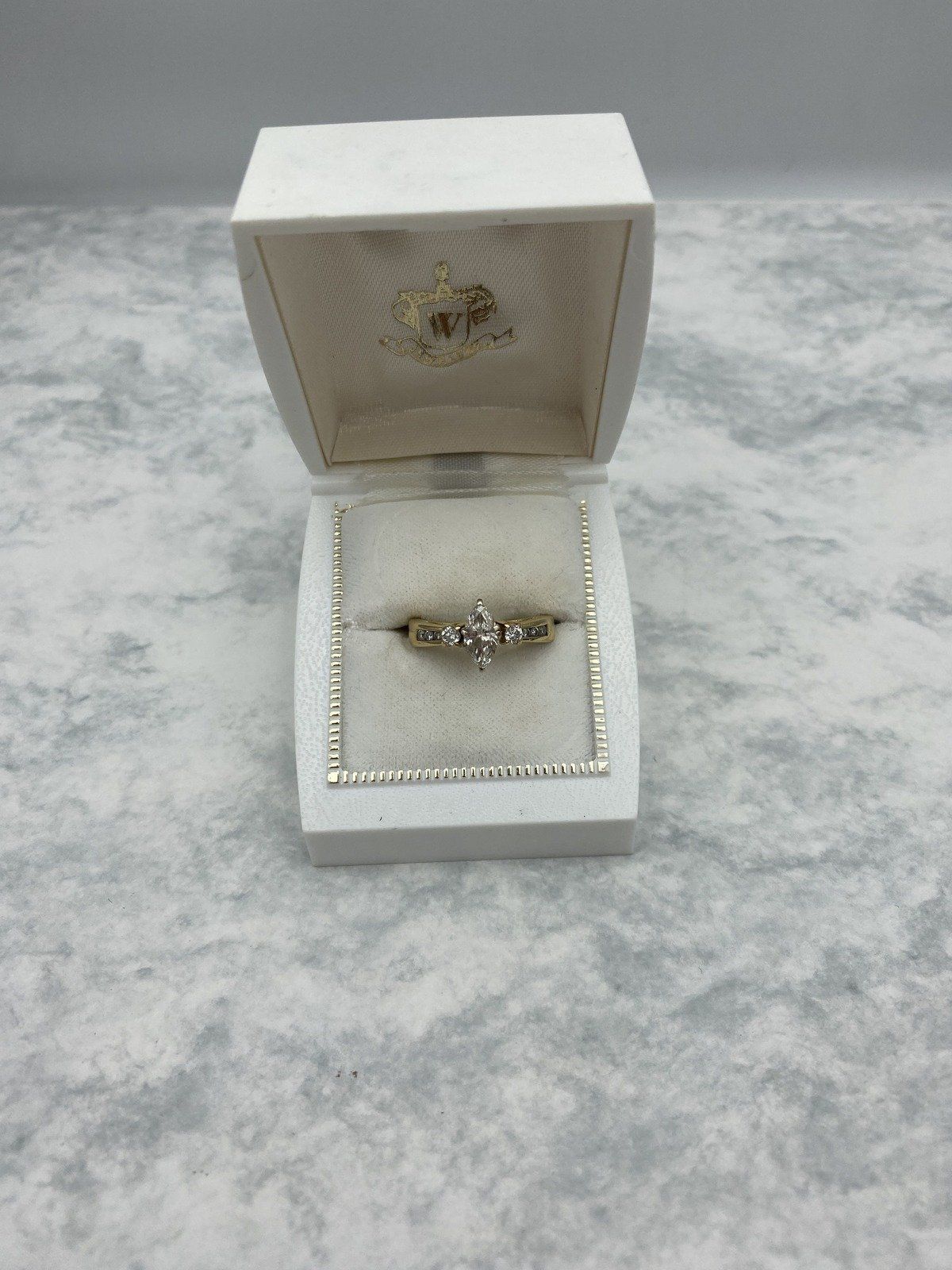 14k Gold .75ct Marquise Diamond Bridal Set w Retrofit Diamond Ring Guard #2950 2