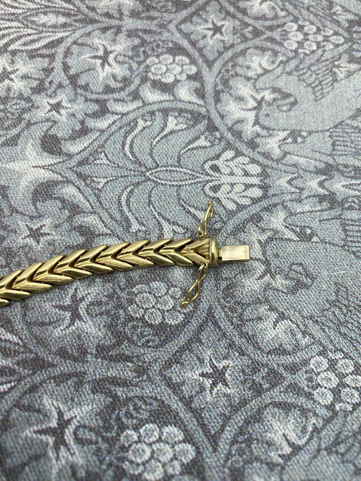 Solid 14k Gold Ladies Feather Link 7L Bracelet 4