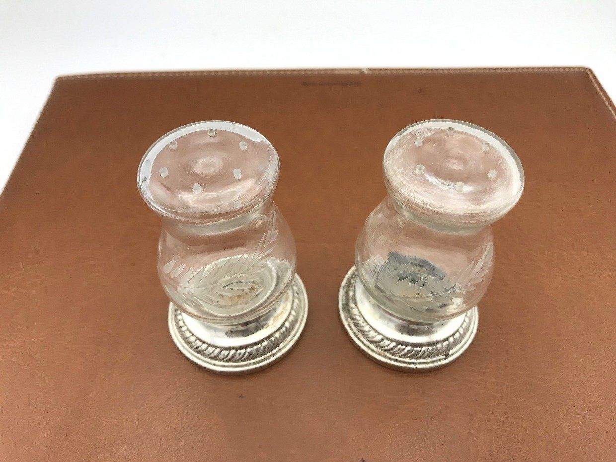 Quaker Hurricane Newport Sterling Silver Weighted S&P Shakers w Fern Etched 2