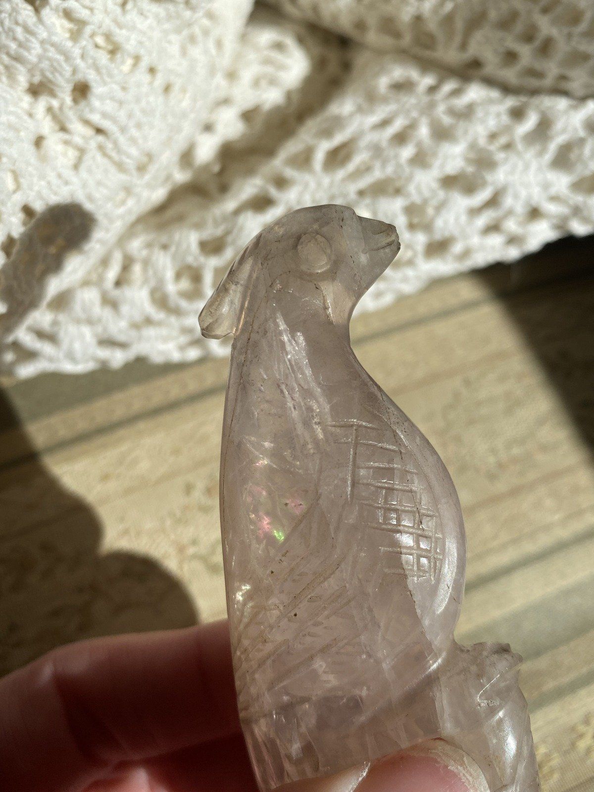 Hand Carved Rose Quartz Parrot/Cockatoo 5