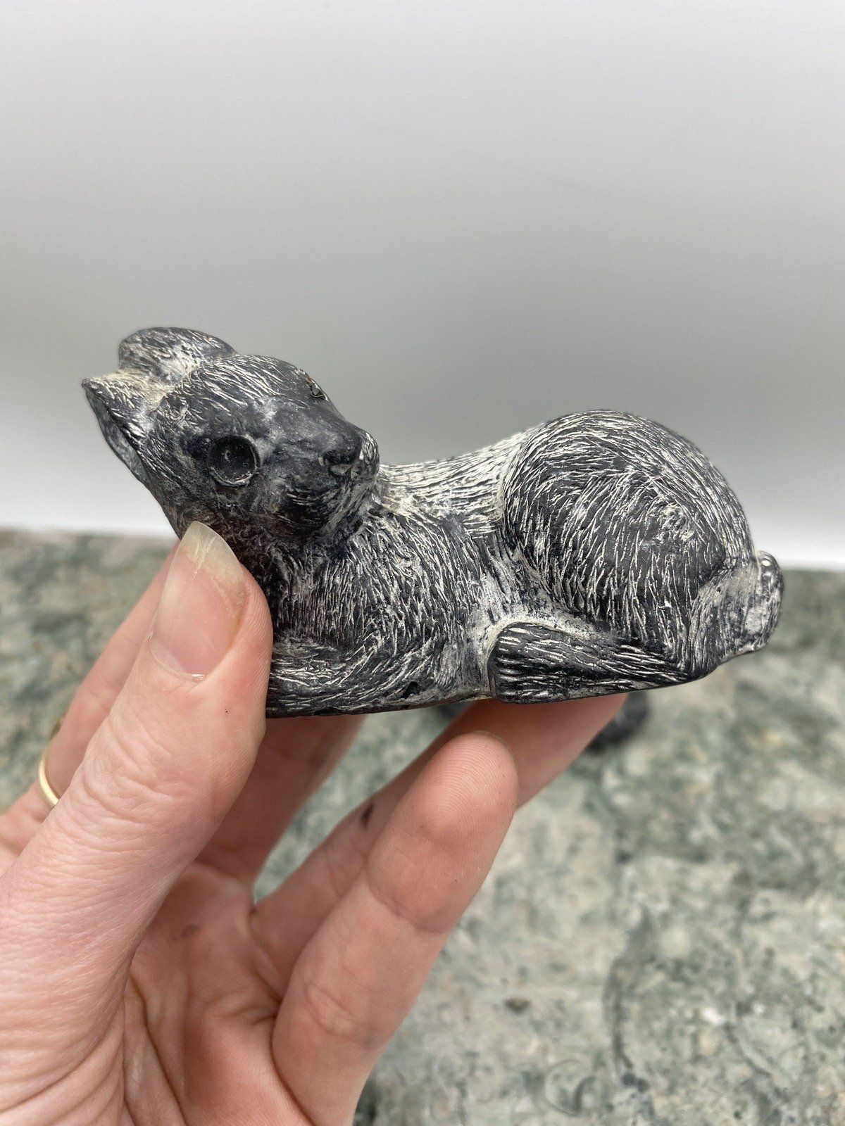 Carved Black Soapstone Wolf Studios Canada Animal Figurines #1131 3
