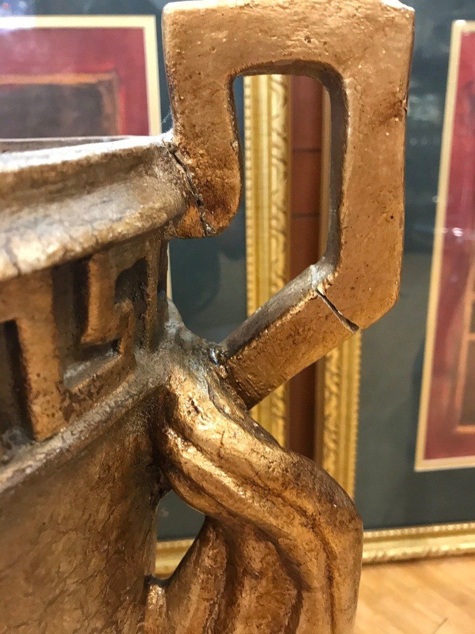 Greek Key Plaster Floor Planter w Draped Detail 3