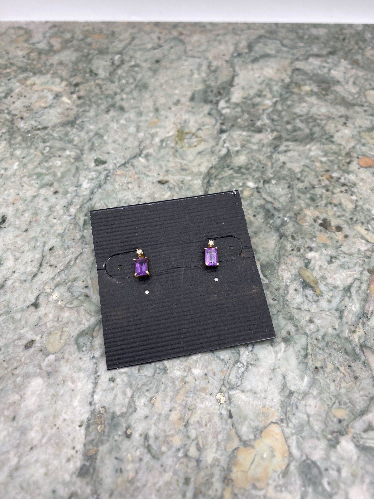 Dainty 14k Gold Emerald Cut Amethyst Diamond Accented Stud Earrings #2302 2