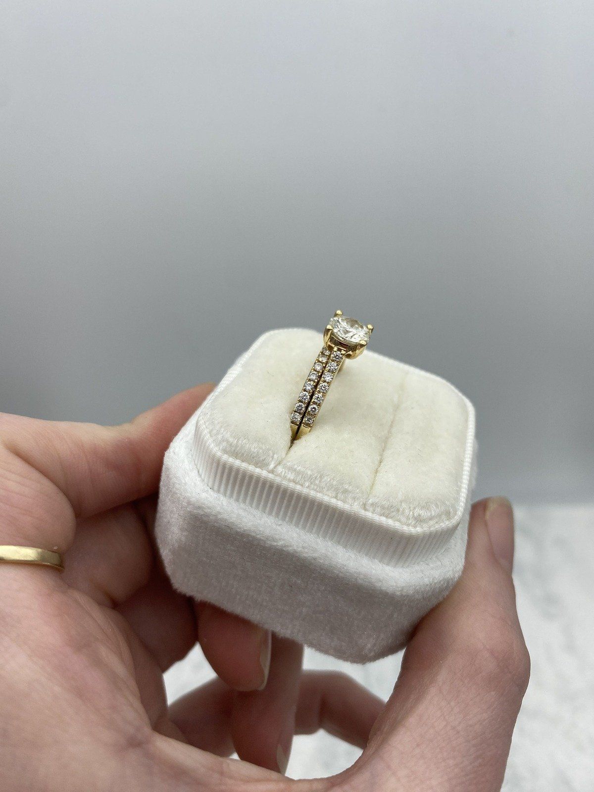 Traditional 14k Gold 1.25ct Solitaire Diamond Engagement Ring w Soldered Sizer + Pave Diamond Band 7