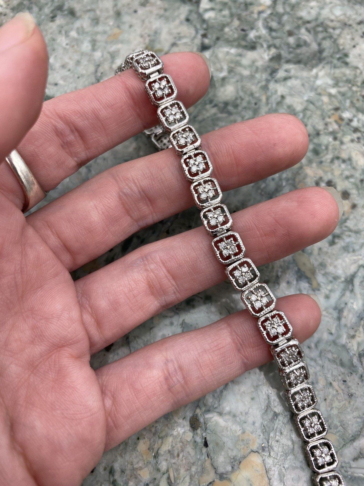 Windowed 14k White Gold Genuine Diamond 7L Vintage Tennis Bracelet #2847 2