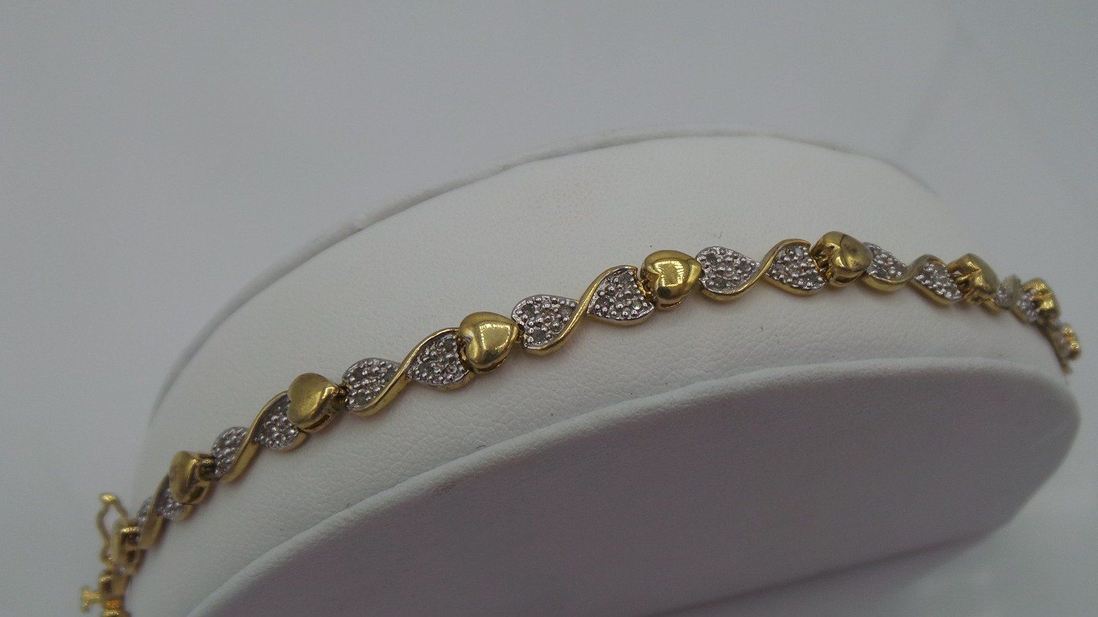 7 Gold Tone Heart Link Sterling Silver Bracelet 3