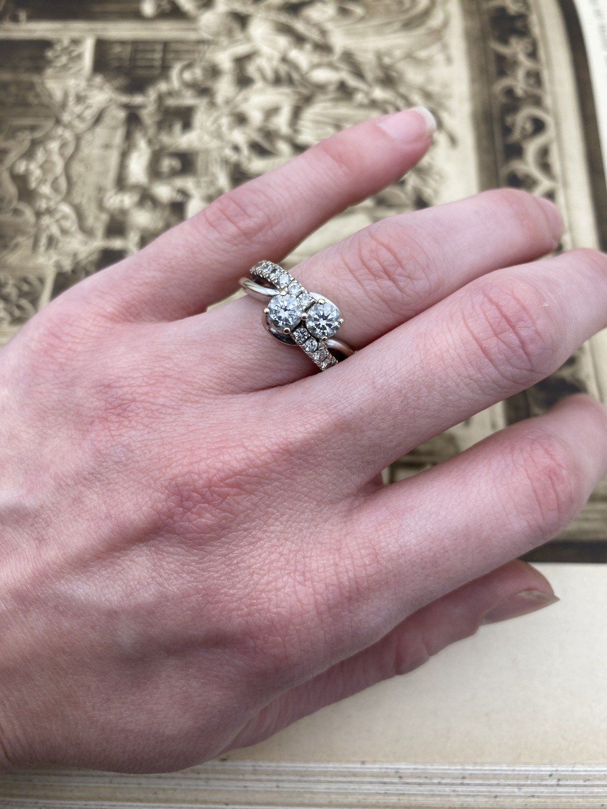 Ladies 14k White Gold Modern Antique Inspired French Moi Et Toi 2.26ctw Diamond Engagement Ring 7