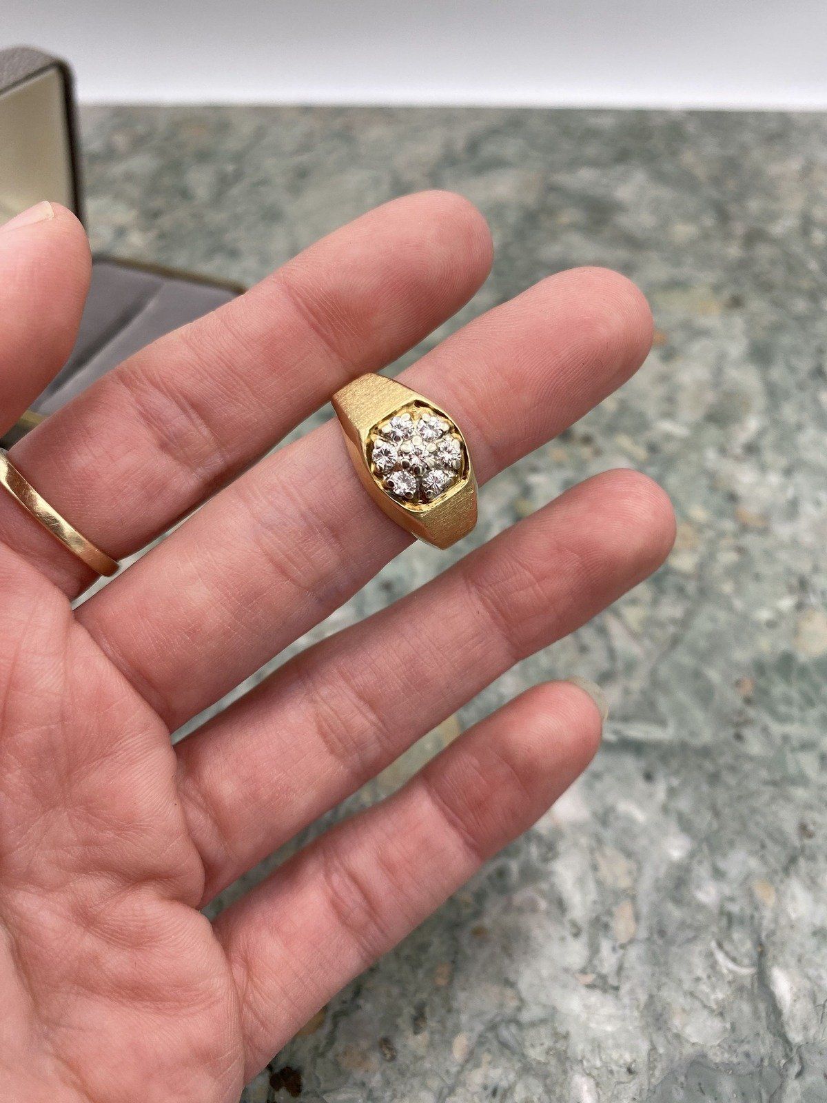 Men's Dapper 14k Gold .7ctw Diamond Cluster Ring w Bright Gold Brushed Shoulder Texture 4