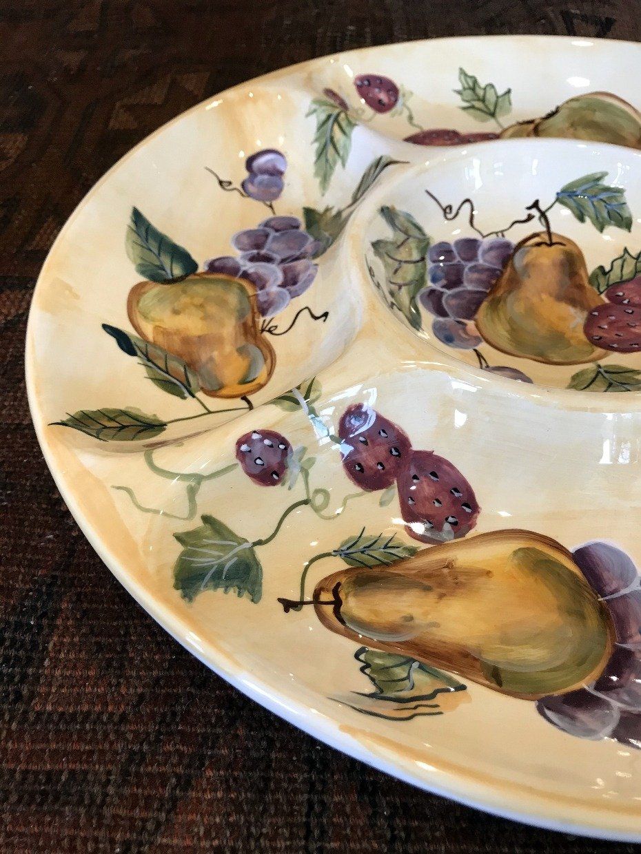 Large Porcelain Chip or Veg Tray & Dip - Hand Painted 3