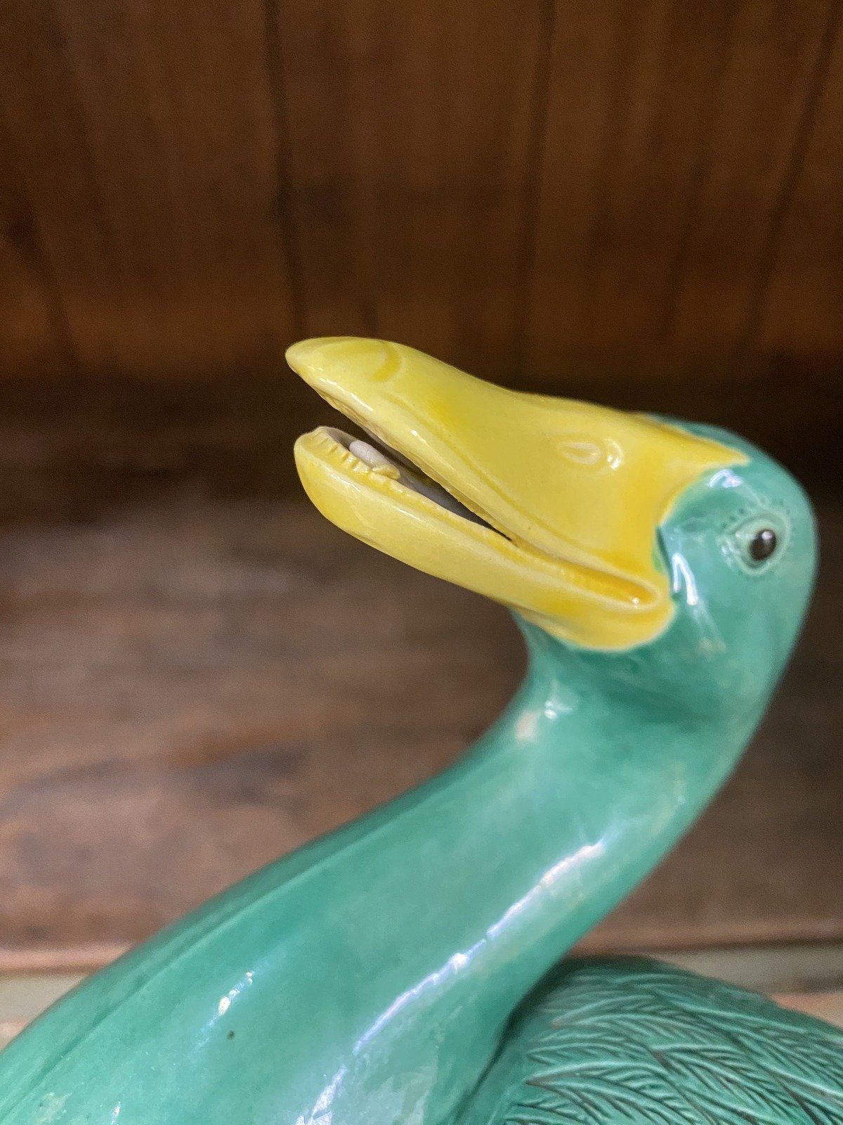 Vintage Chinese Export Sancai Hand Painted Porcelain Duck w Realist Details 5
