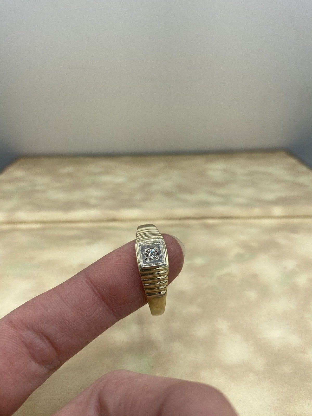 Men's Vintage 10k Flush Set Modest Diamond Wedding Ring w Banded Shoulder Detail 4