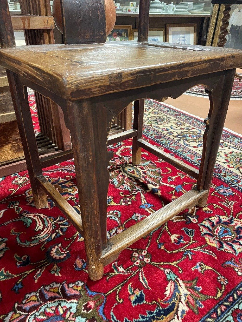 Single Armless 19th Century Chinese Oak Empire Chair w Metal Binding Detail 4