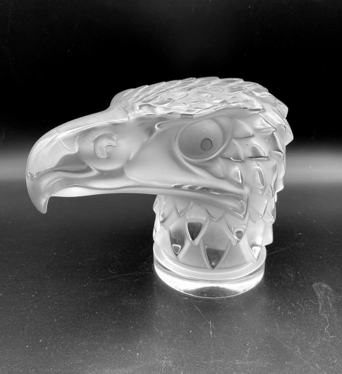 Collectible Antique c.1920s Signed Lalique Frosted Eagle Head Hood Ornament Paperweight 18