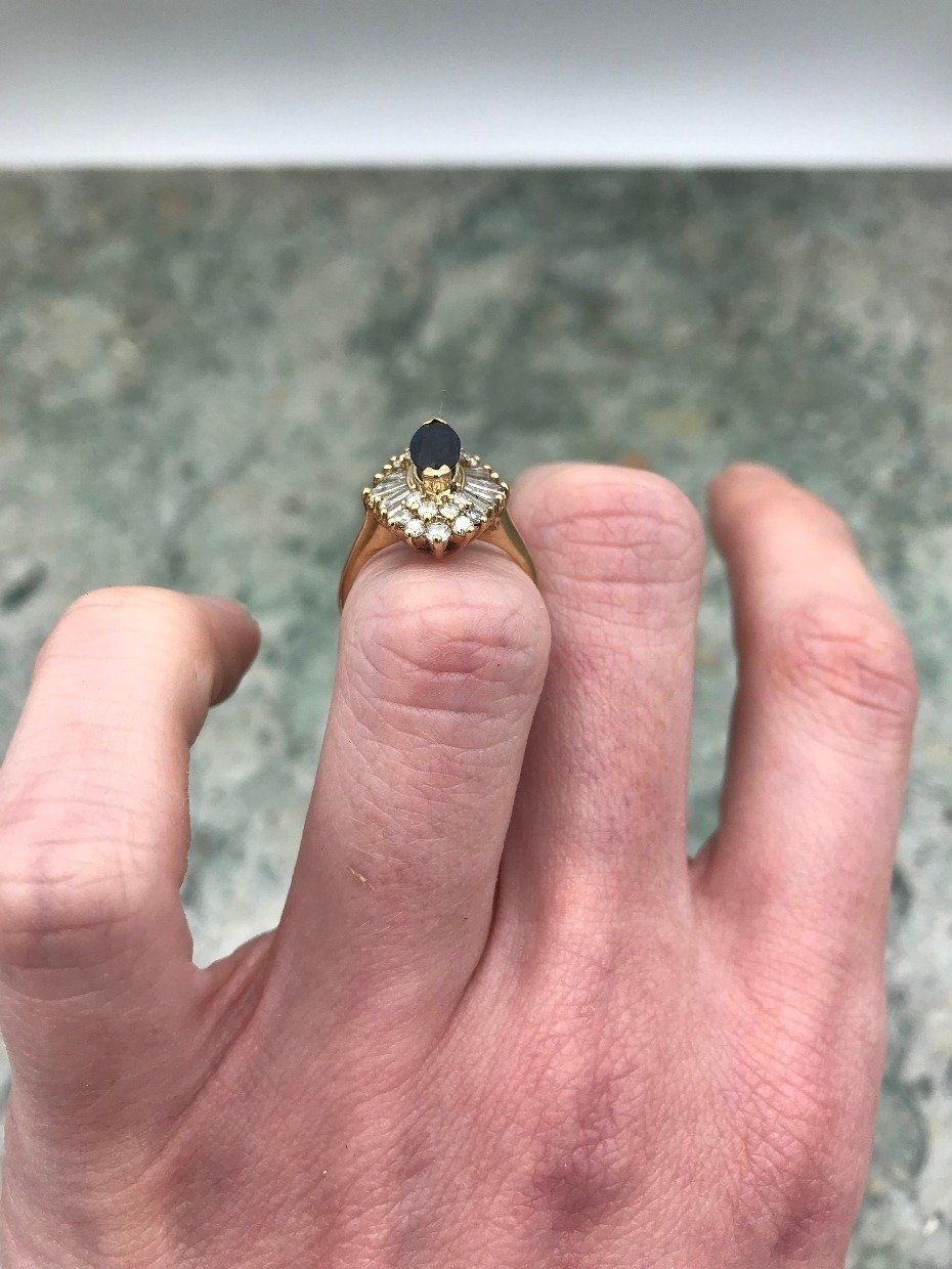 14k Gold .50ct Marquise Sapphire + Diamond Ring 3