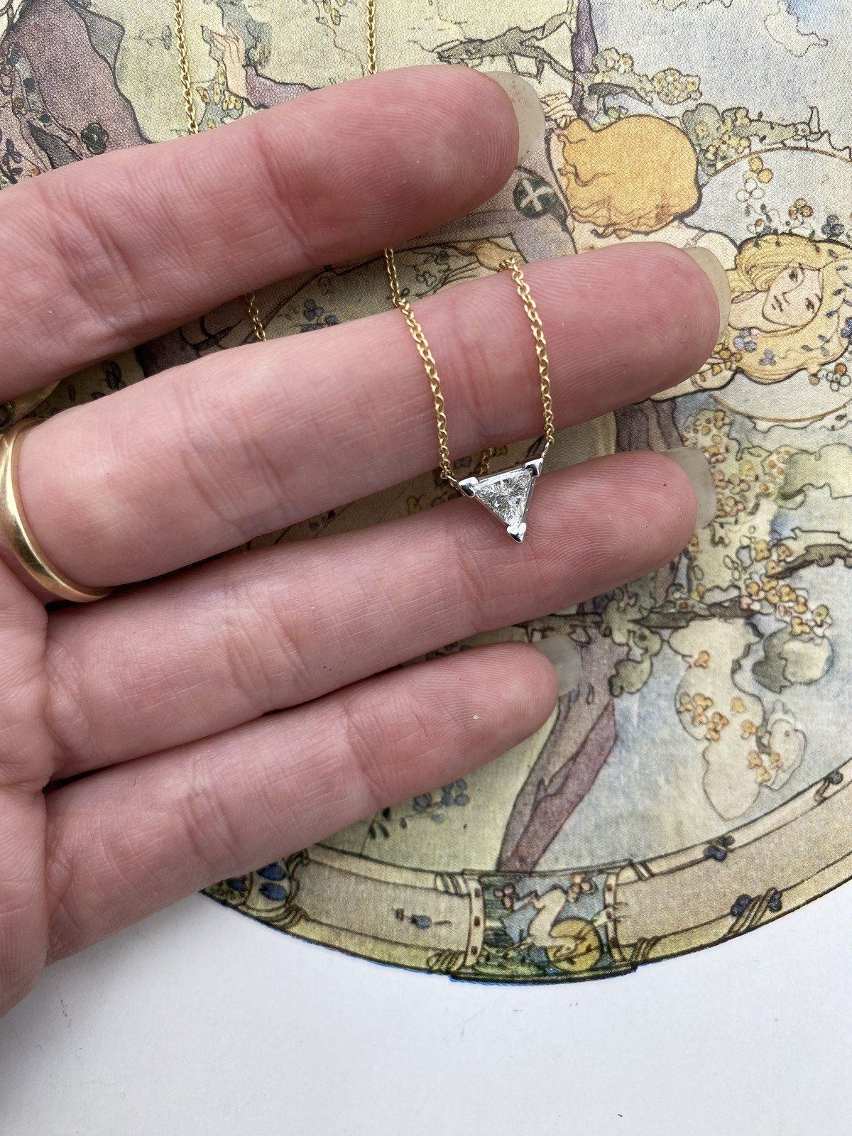 14k Gold Suspended .50ct Trillion Diamond Layering 16L Drop Necklace #2666 5