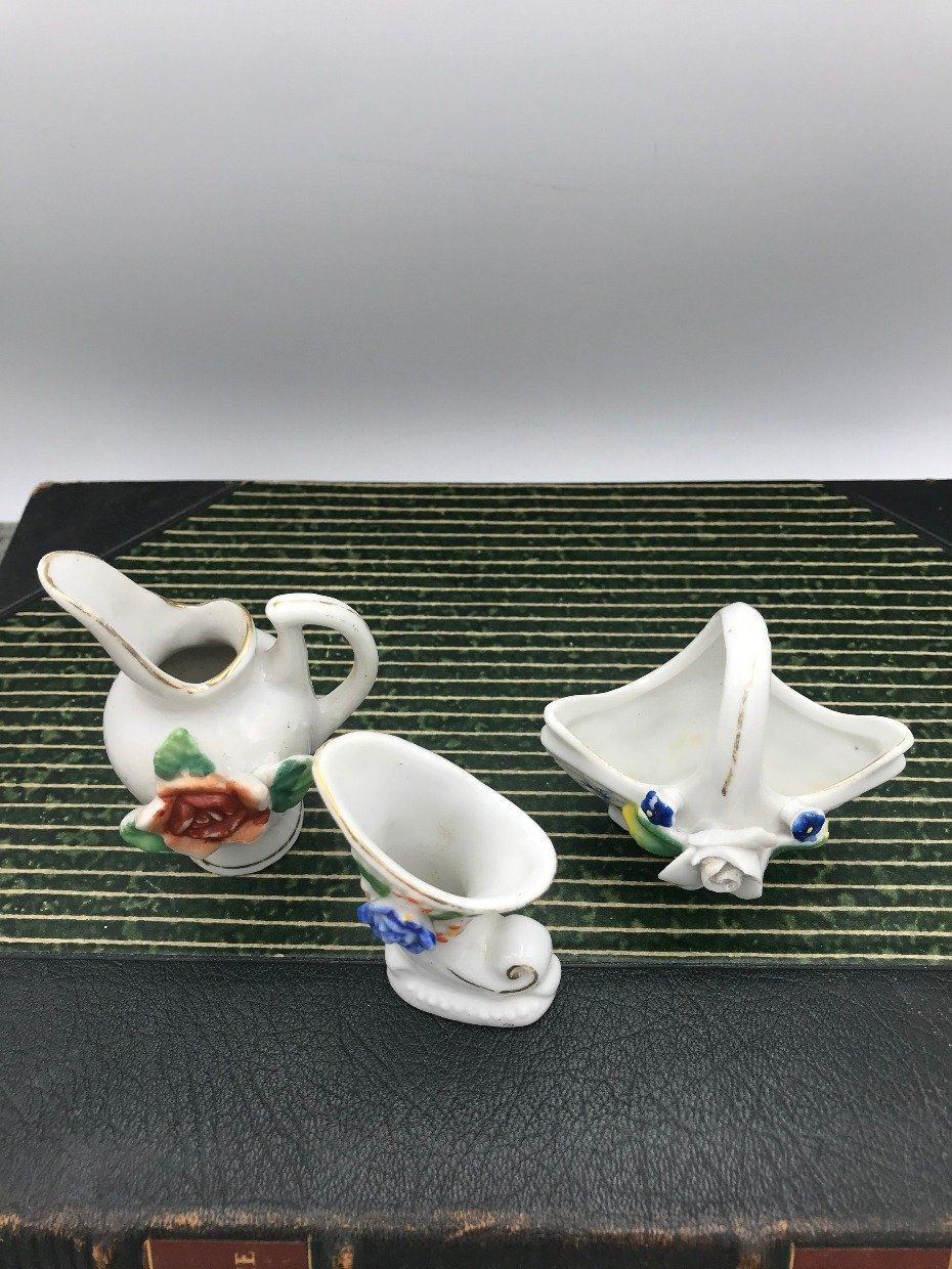 3pc Occupied Japan Porcelain Dimensional Rosette Mini Decoratives 2