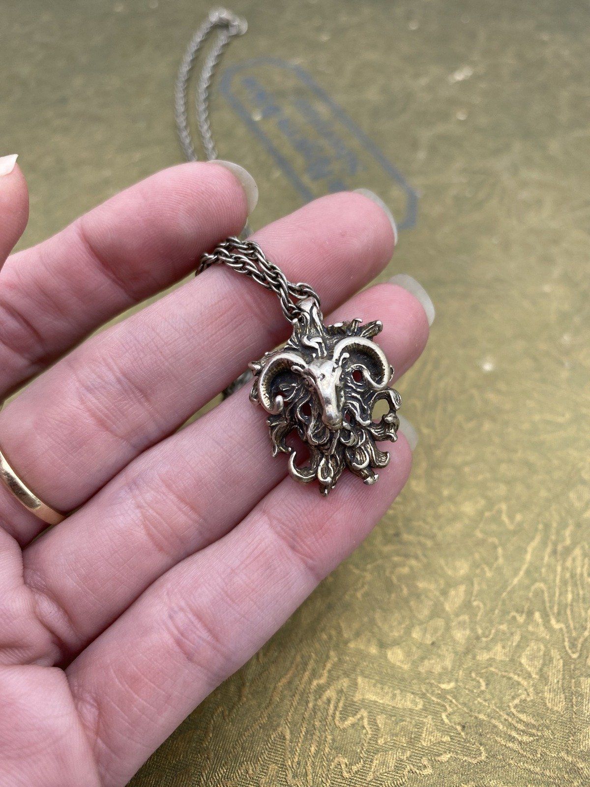 Vintage Artist Signed Sterling Silver Figural Aries Ram's Head Necklace 18L 4