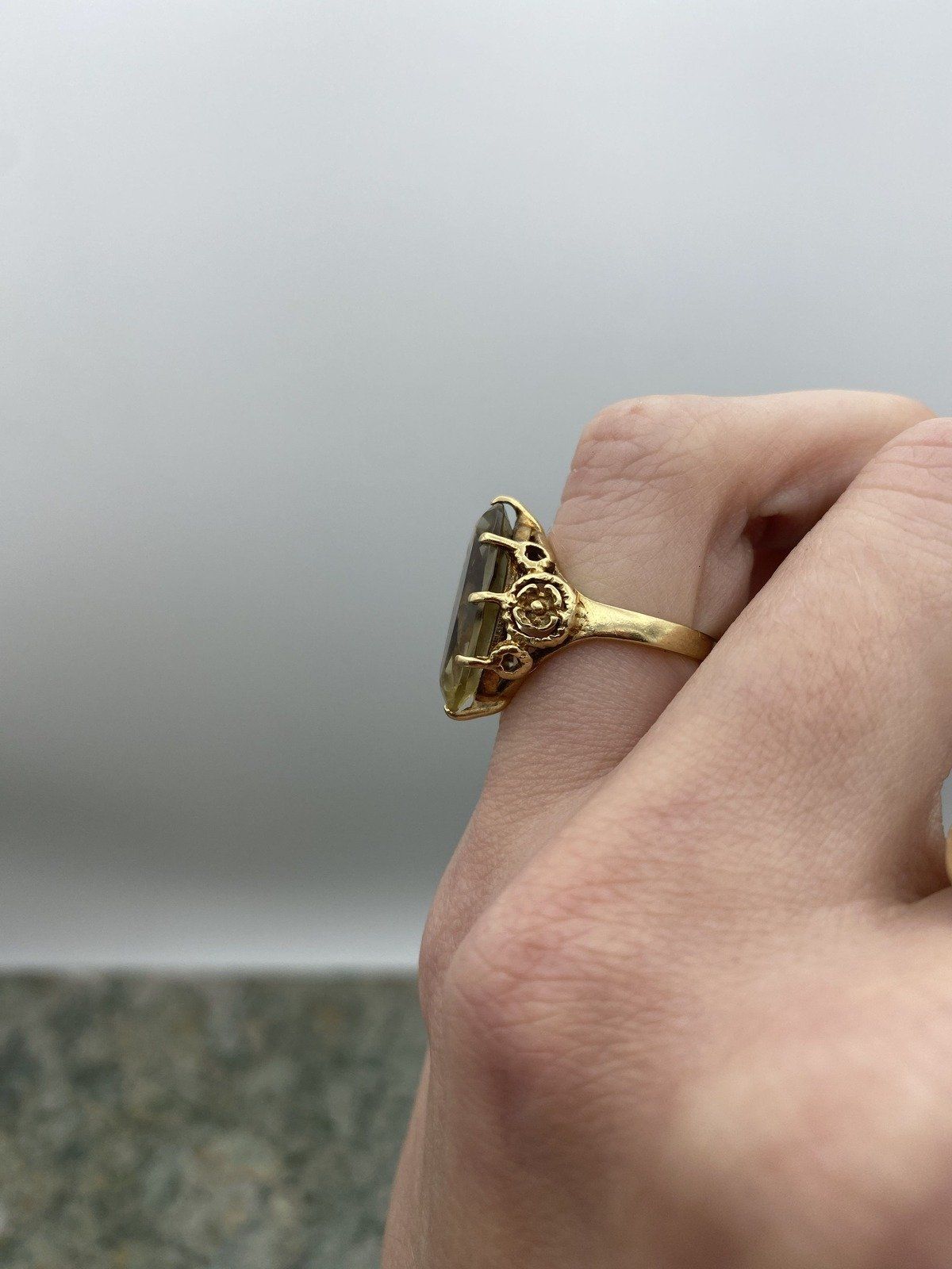 Vintage 10k Gold Elongated Natural Citrine Rose Shouldered Ring #2705 7
