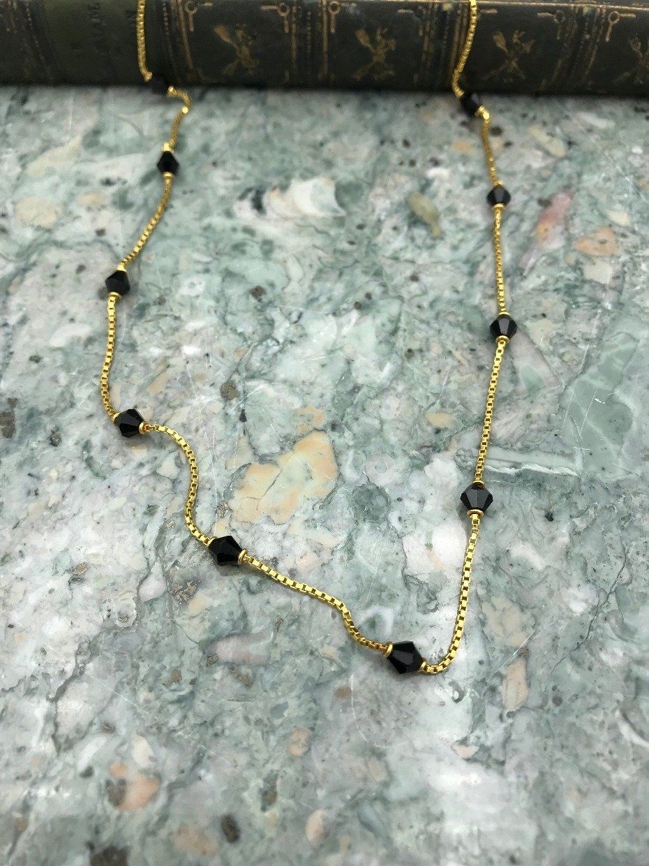 22k Gold + Onyx Bead Necklace 16 3
