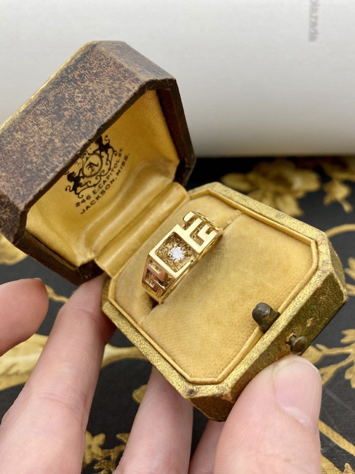 Men's Bespoke 14k Gold Skeletal Cubism + Diamond Ring w Appraisal #2394 14