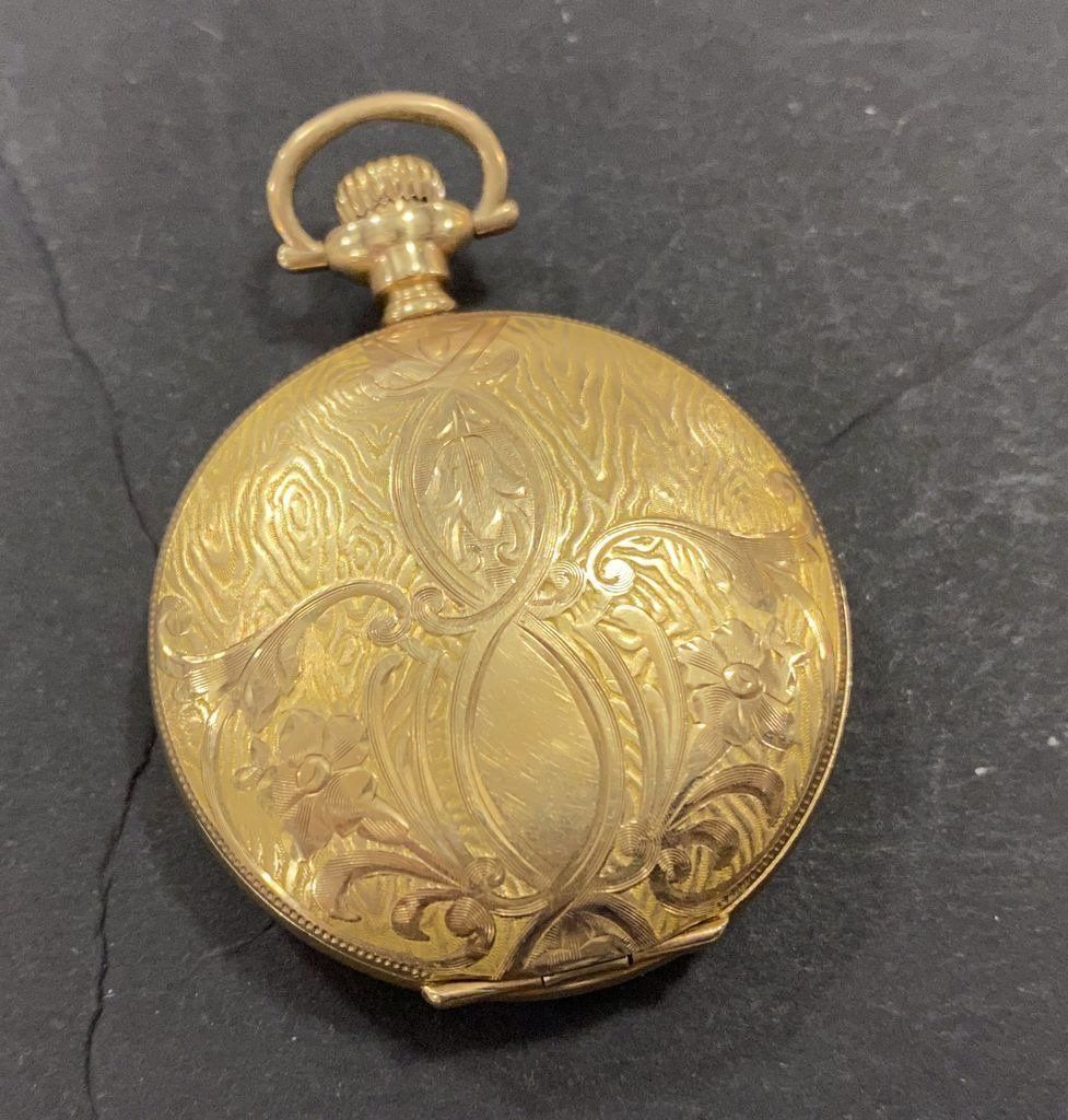 Humburch Bros Watch Co. Pocket Watch w Woodgrain/Damascus Etching 2