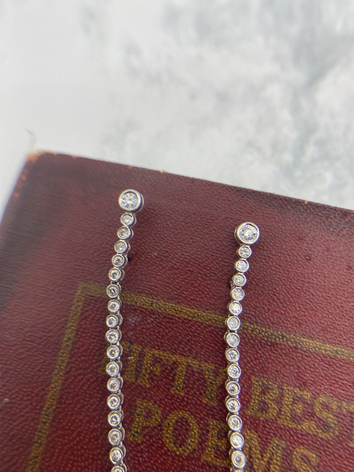 Modernist 18k White Gold Bezel Set Diamond Articulated Linear Drop Earrings 6