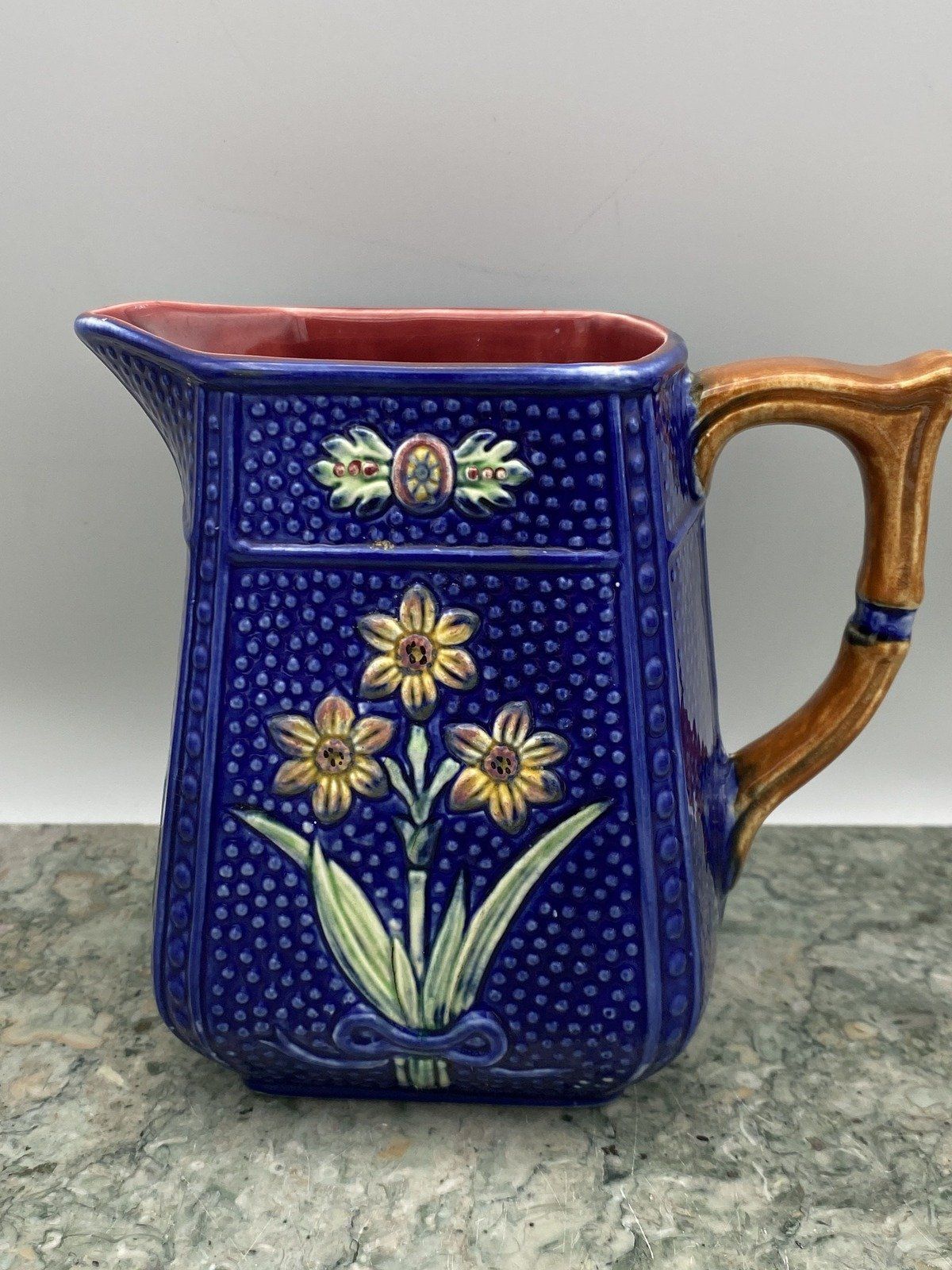 English Jonquil Short & Son LTD. Majolica Flower Creamer