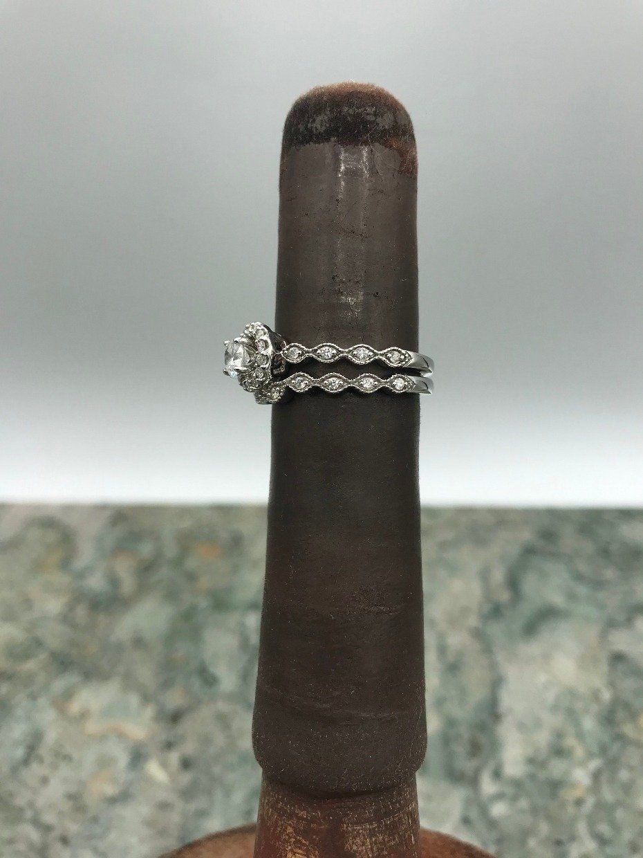 10k White Gold .33ct Diamond Center Scalloped Cathedral Engagement Ring *SET* 5