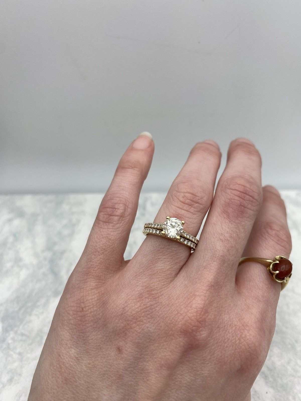 Traditional 14k Gold 1.25ct Solitaire Diamond Engagement Ring w Soldered Sizer + Pave Diamond Band 4