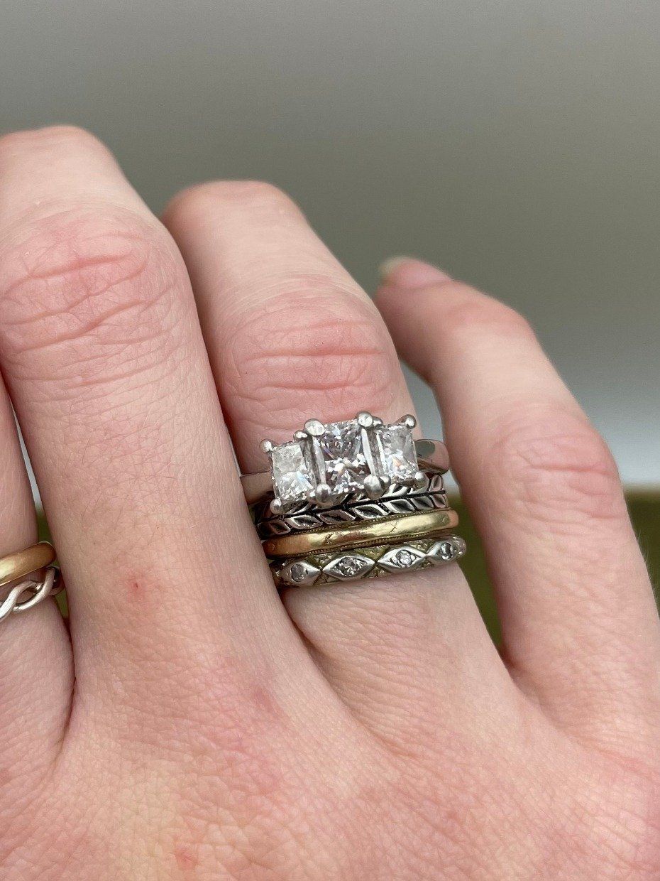 Platinum Princess Cut 1.61ctw Diamond Trio Engagement Ring w Recent Appraisal 2