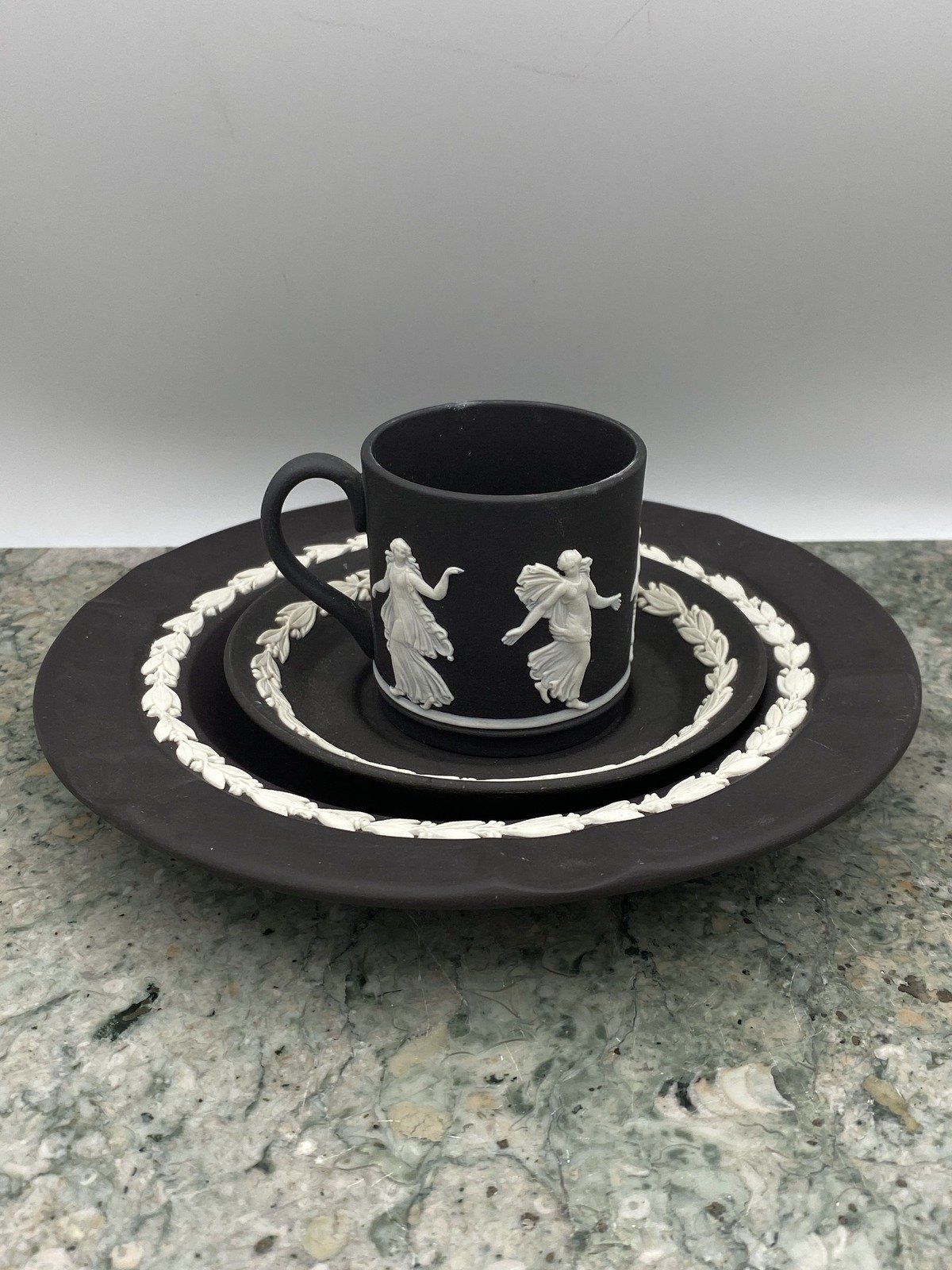 Collectible 3pc B+W Wedgewood Jasperware Demitasse Cup Set