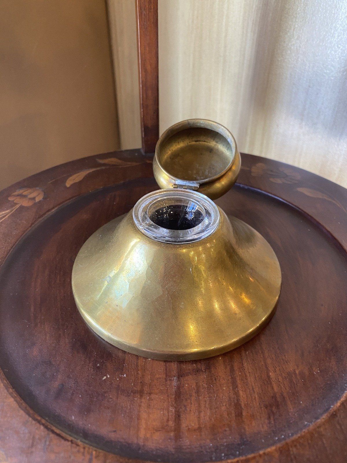 Round Antique Brass Squat Inkwell + Glass Insert 10