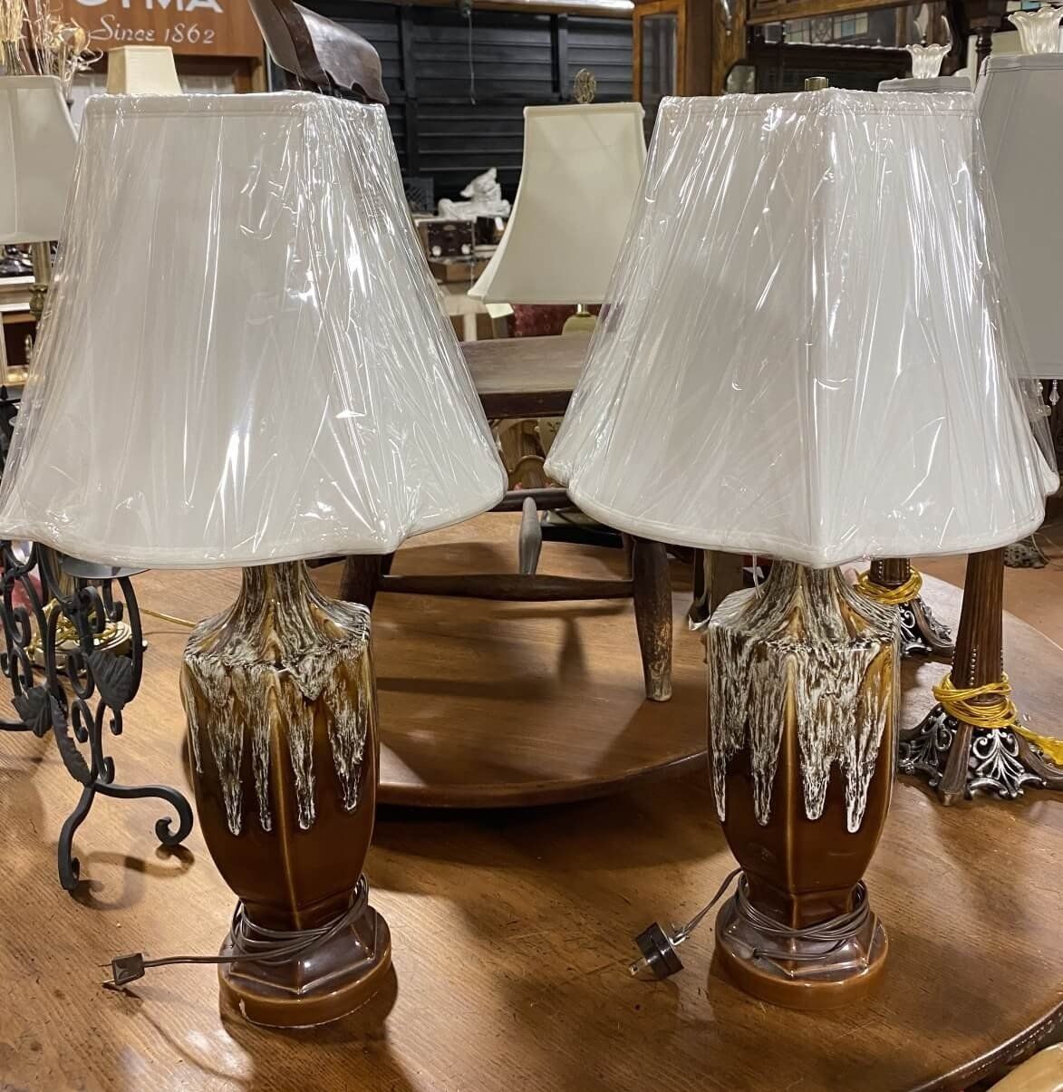 Pair of Vintage Brown Lamps