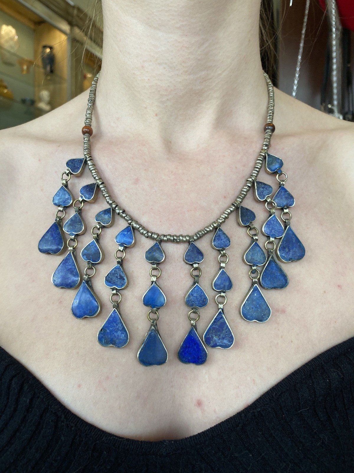 Beautiful Genuine Lapis Tribal Silver Afghan Kuchi Tribal Collar Necklace 6