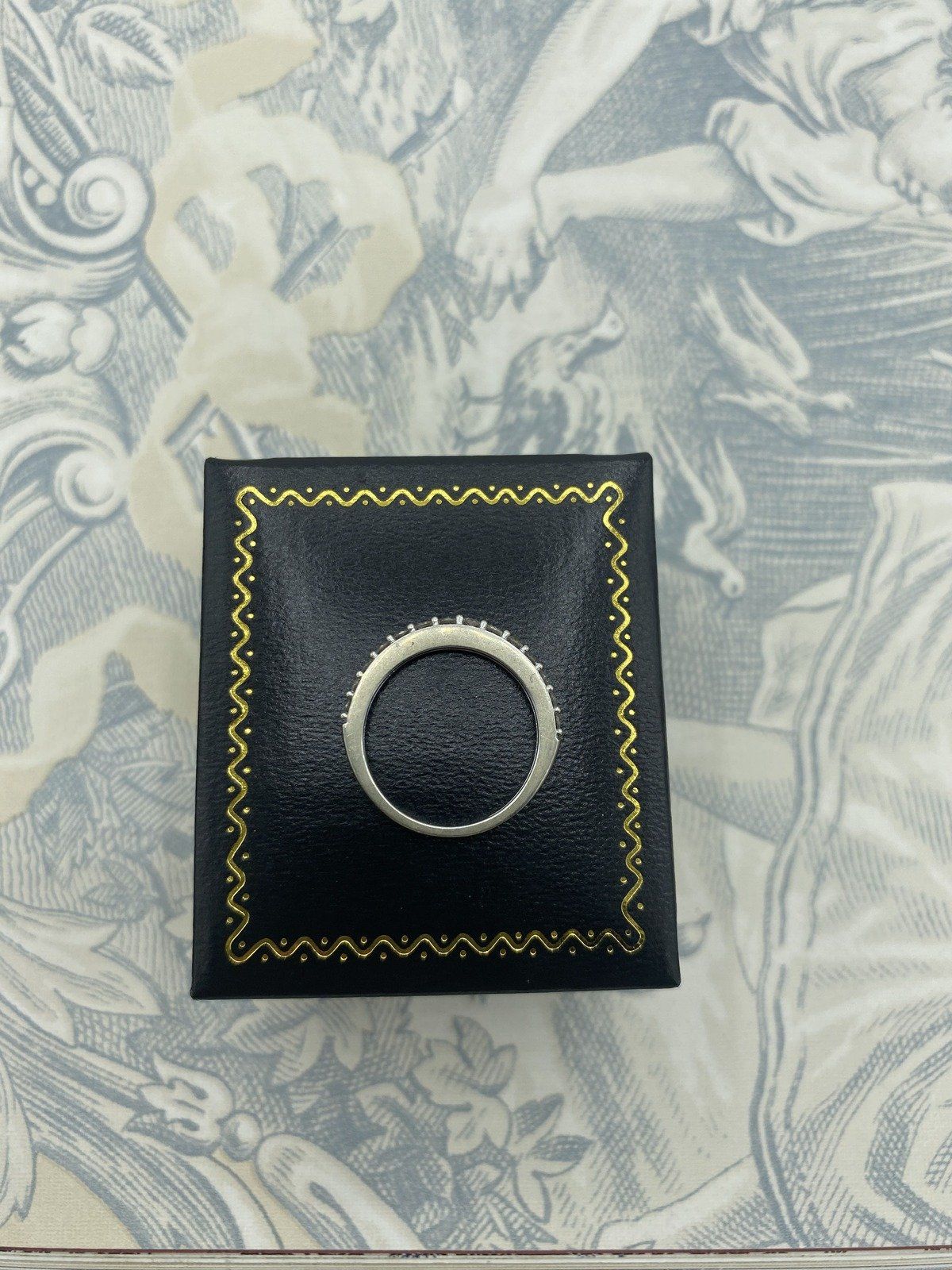 Ladies 10k White Gold Beaded Pave Diamond Ring Band 2