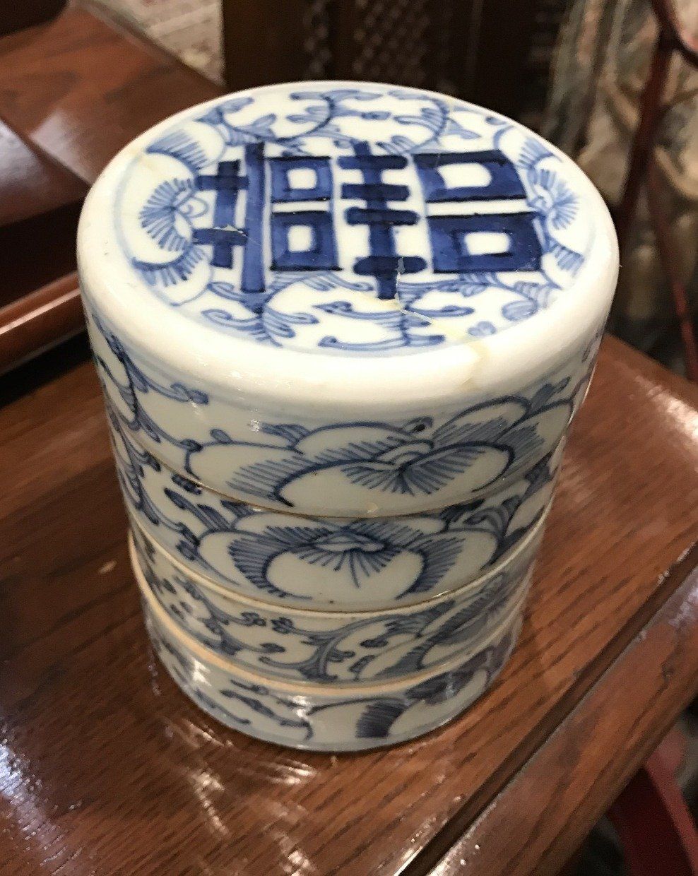 4pc Stacking Porcelain Blue + White Transferware Apothecary Dishes 3