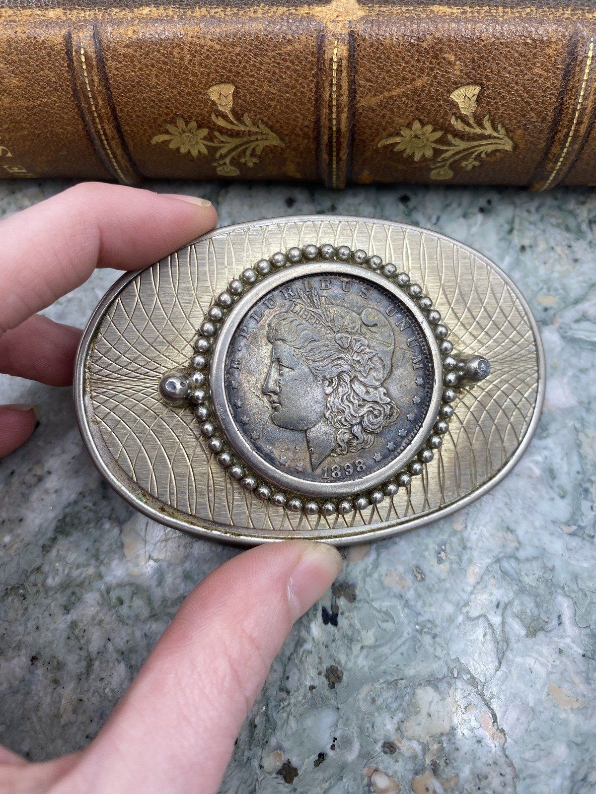 1898 Morgan Silver Dollar in Belt Buckle 3