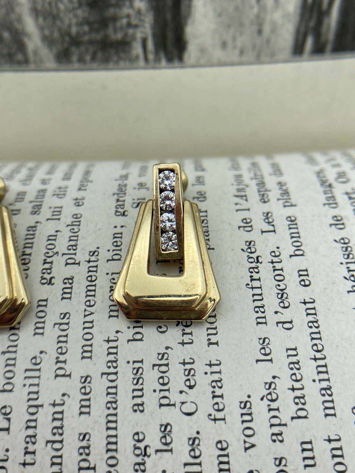 14k Gold Channel Set Diamond Buckle Drop Earrings 2