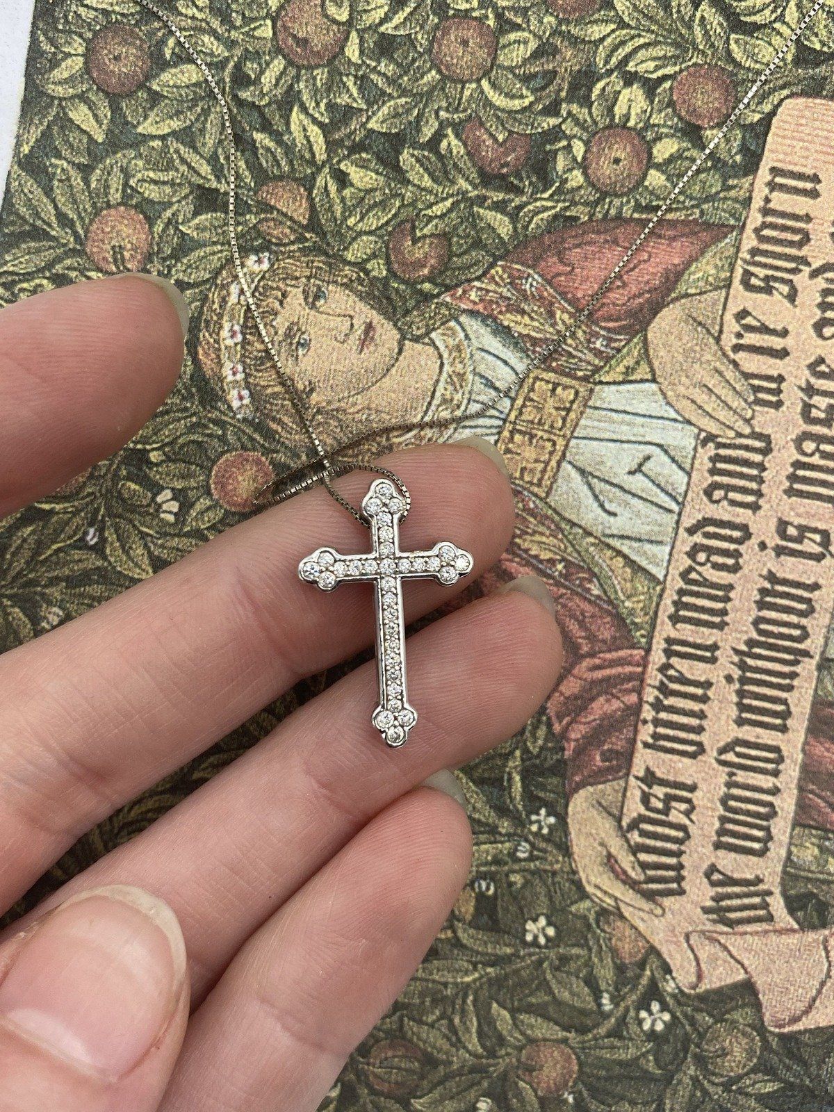 14k Channel Set Diamond Cross Necklace + Ajustable 10k White Gold Chain 2