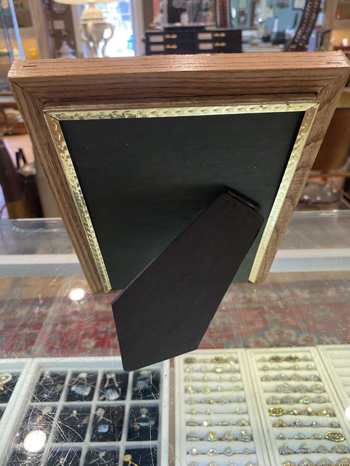 Wooden Table Top Photo Frame w Gold Interior Edge + Museum Glass 3
