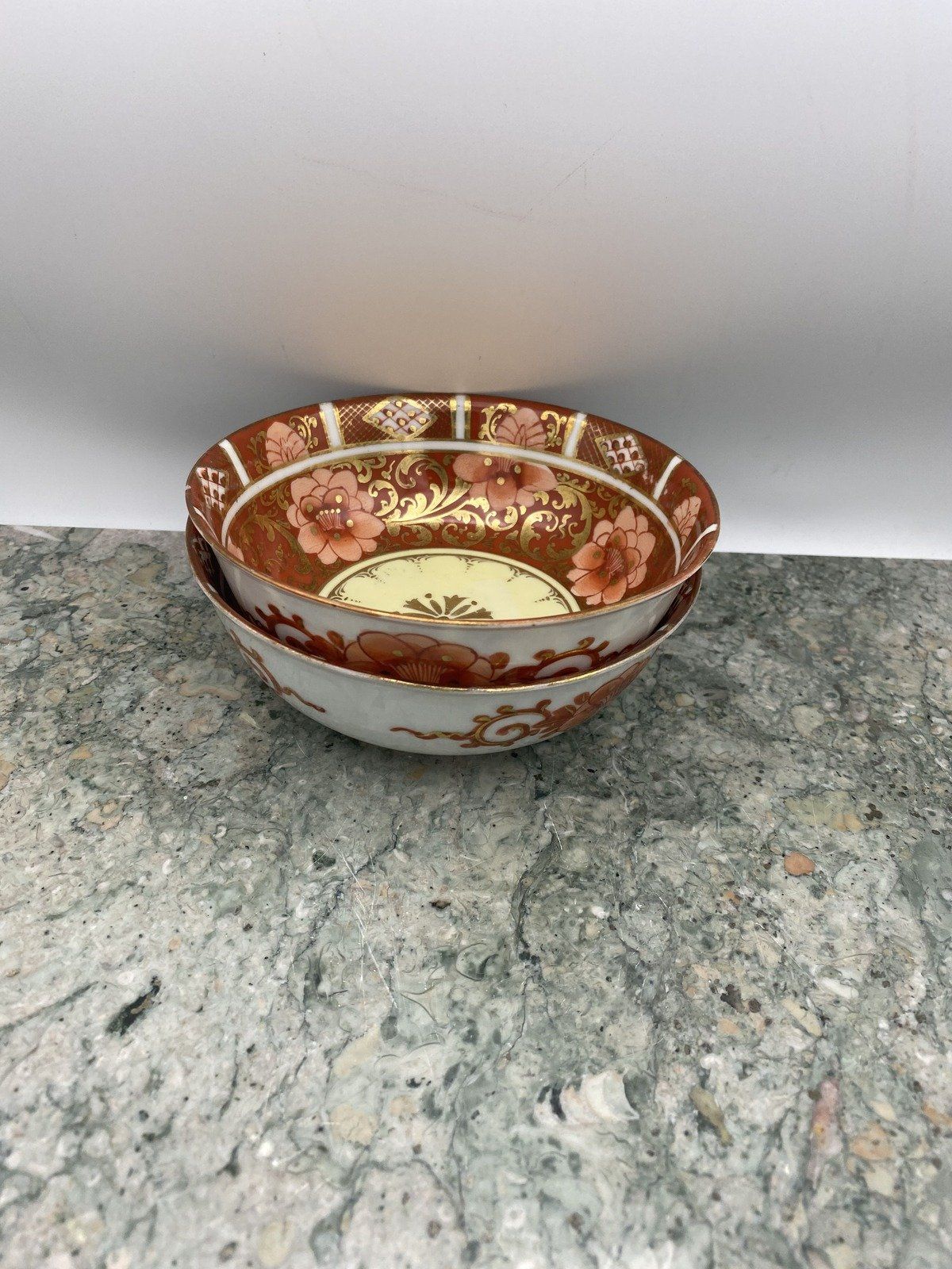 Chinese Red + Gilt Imari Style Rice Bowls #1097 2