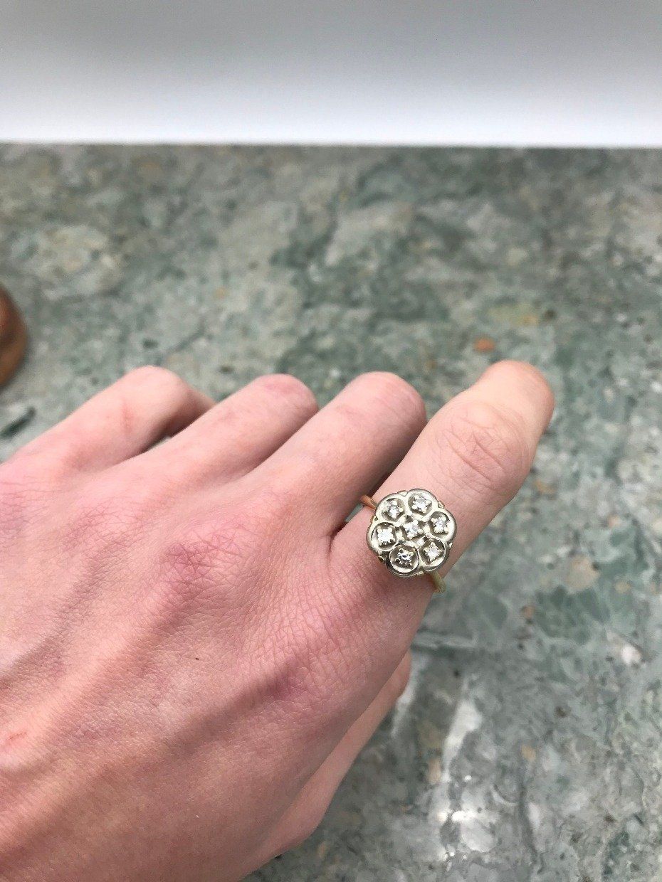 14k White + Yellow Gold .42ctw Diamond Cluster Flower Engagement Ring 4