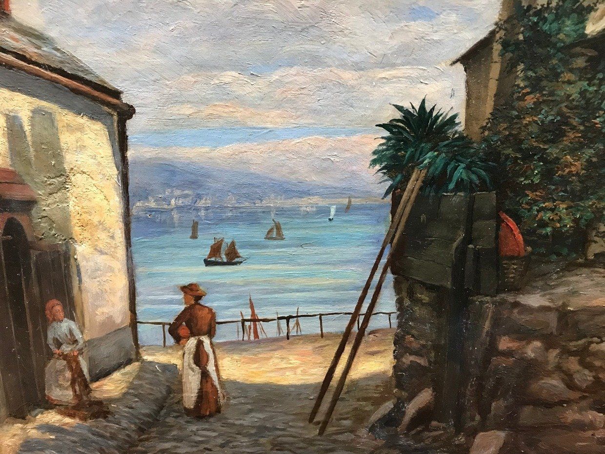 Antique Artist Signed Original Oil Painting of Italian Seascape 2