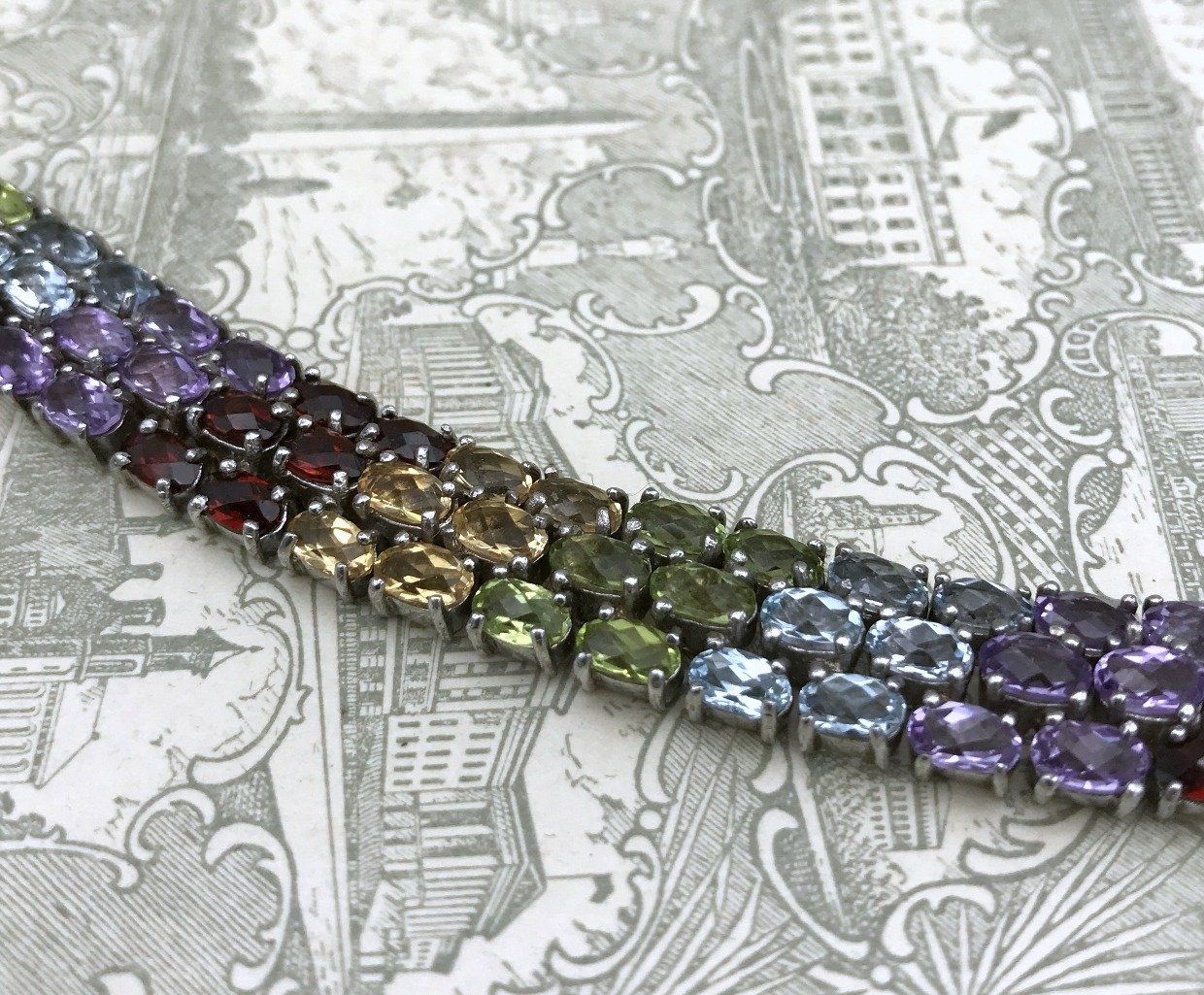 Sterling Semi-Precious Rainbow Gem Tennis Bracelet 2