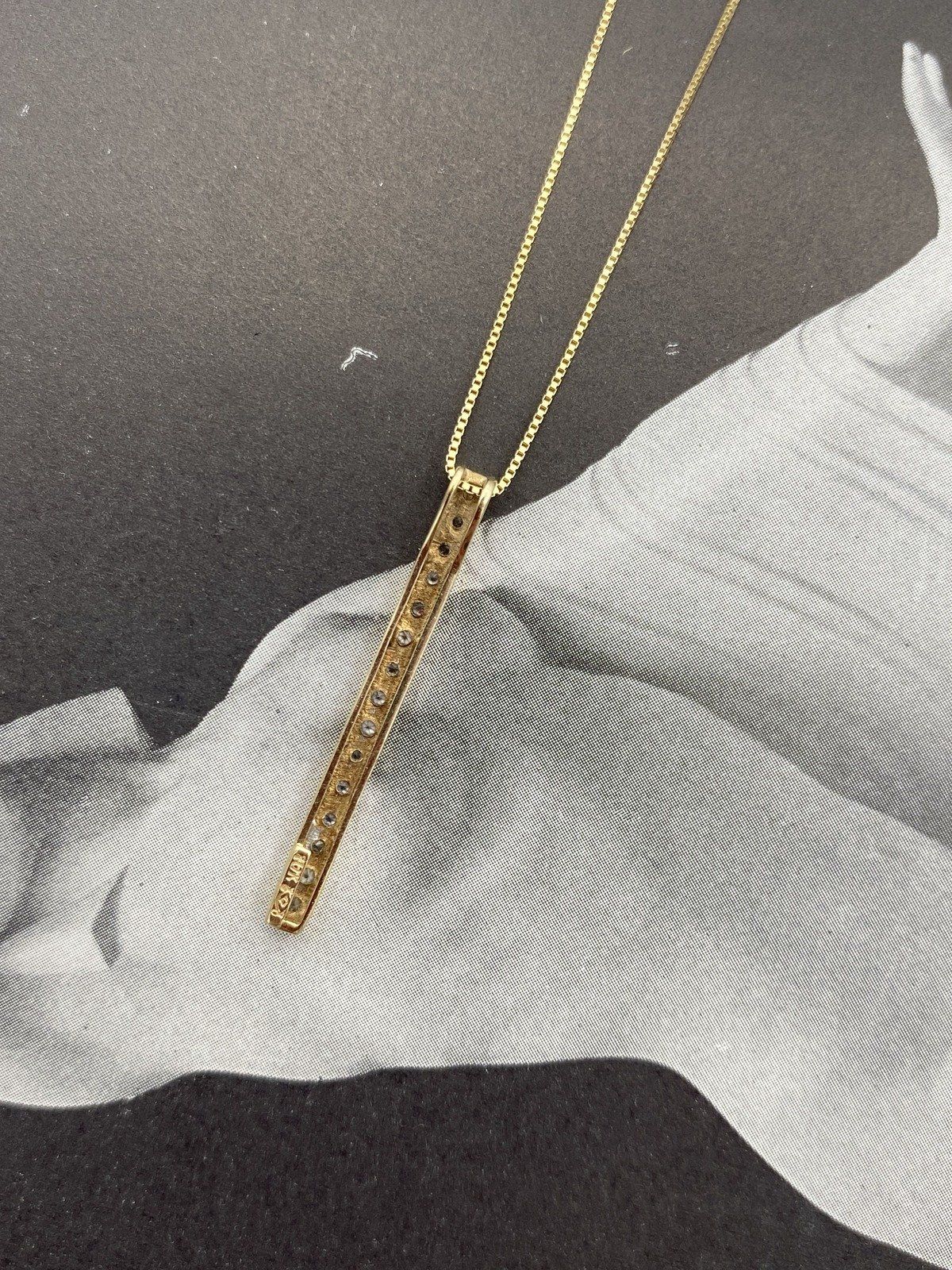 Minimalistic 14k Gold 18L Drop Necklace w 10k Gold Diamond Bar Pendant 7