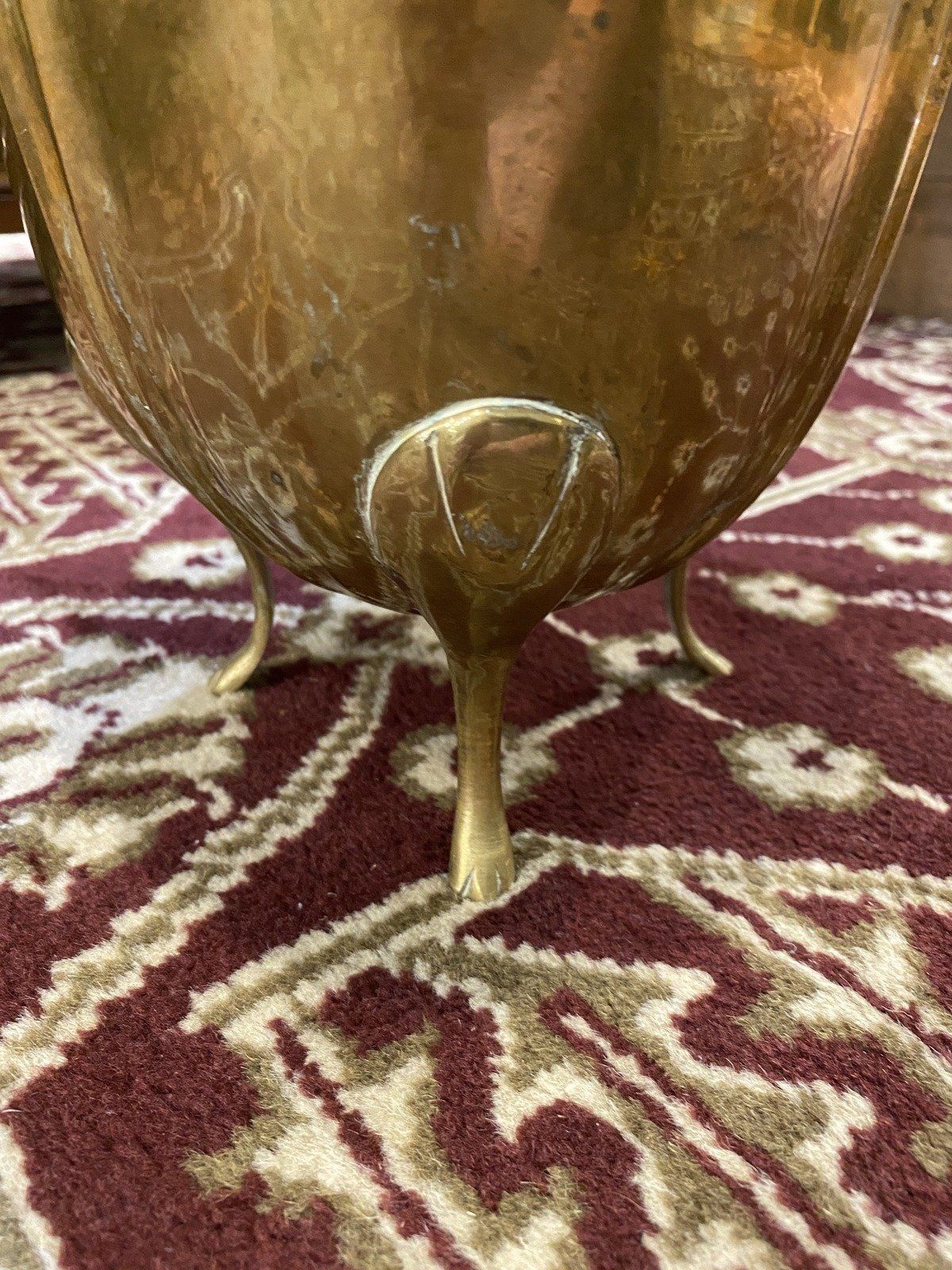 Vintage India Brass Foot Shapely Planter Centerpiece Bowl 2