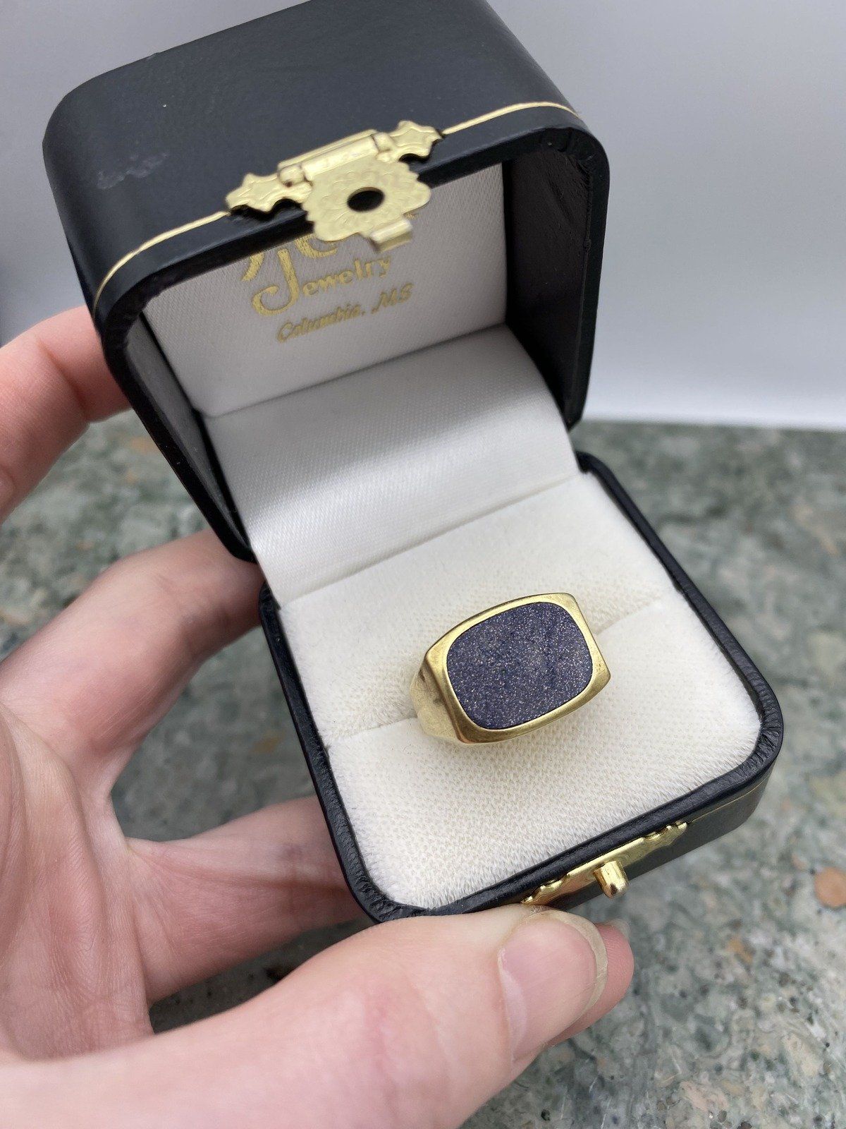 Men's Vintage 14k Gold Dutch Made Blue Goldstone Flush Bezel Ring 3