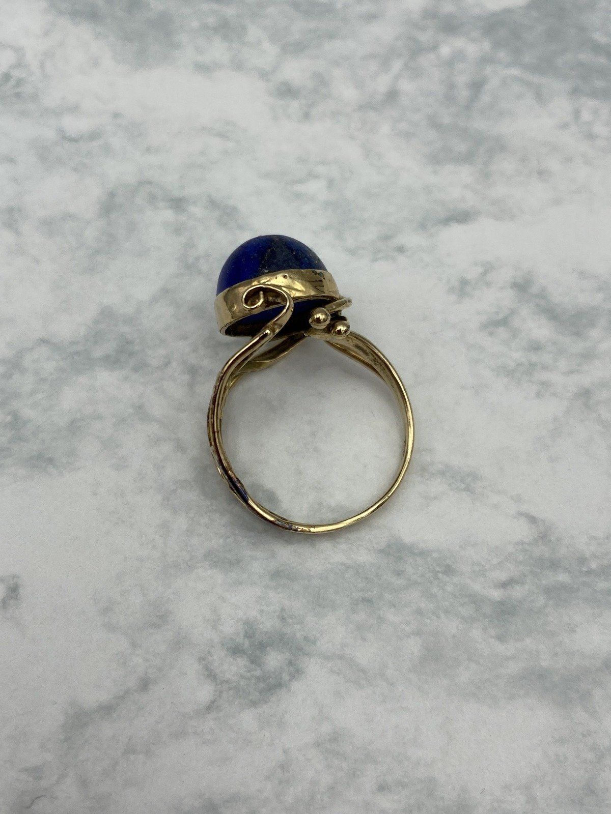 Vintage 14k Sculptural Lace Lapis Lazuli Polished Statement Ring 4