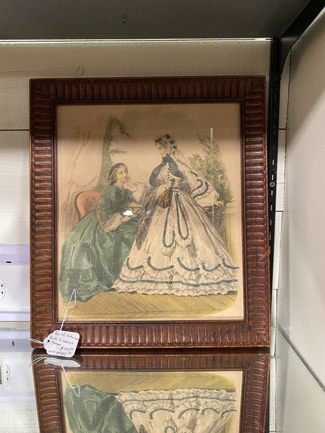 Pair of Victorian Prints in Walnut Frames